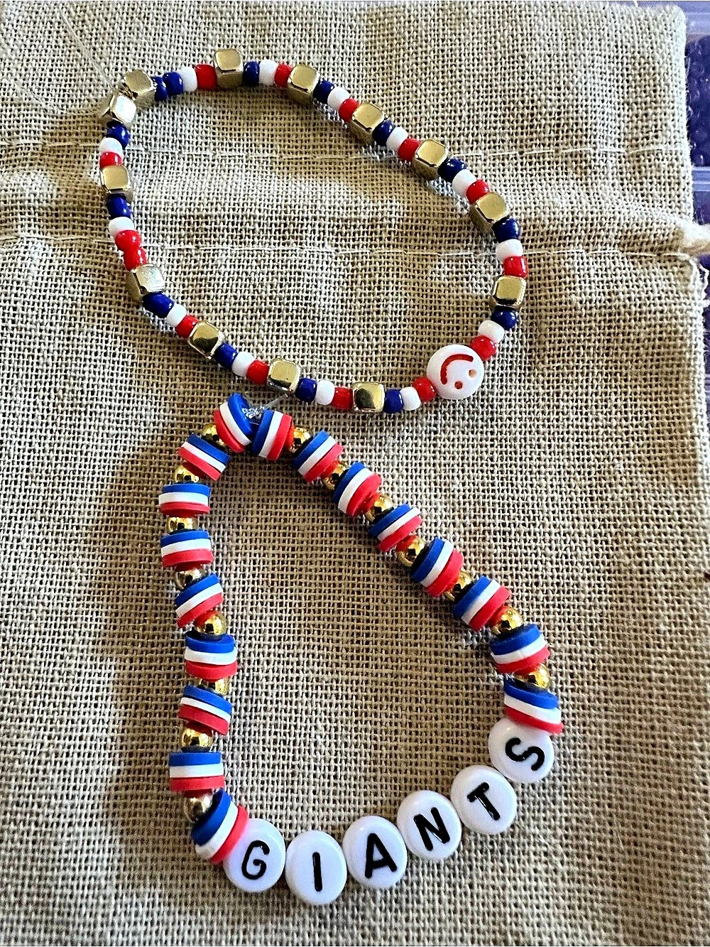 Red & Blue Beaded Name Necklace Like New